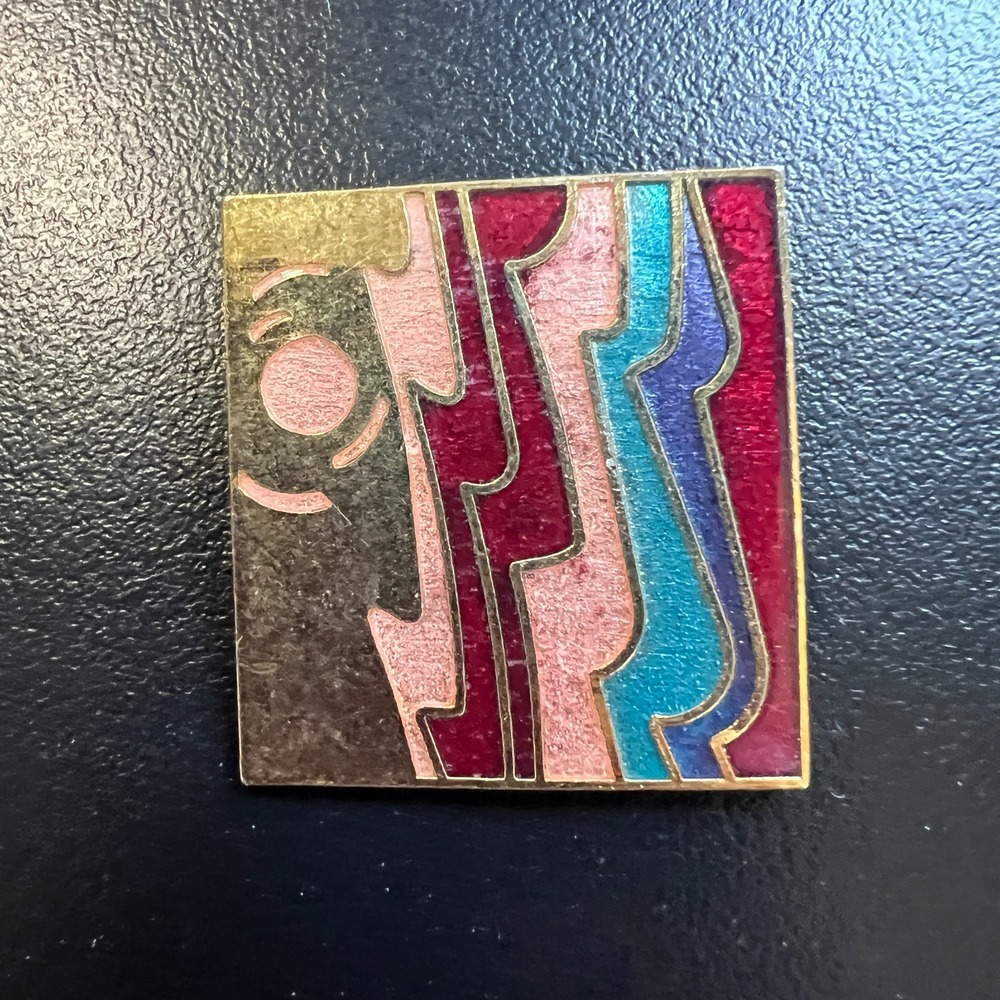 Retro Modernist‎ Enamel Square Brooch Bold Abstract Artistic Color Block Pin